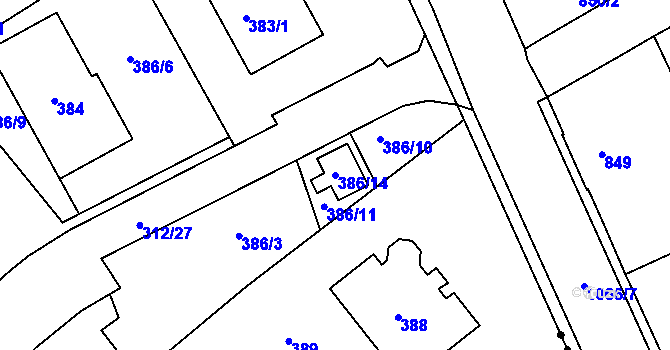 Parcela st. 386/14 v KÚ Javorník-město, Katastrální mapa