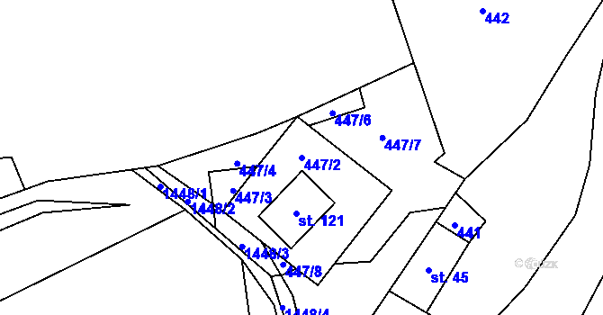 Parcela st. 447/2 v KÚ Travná u Javorníka, Katastrální mapa