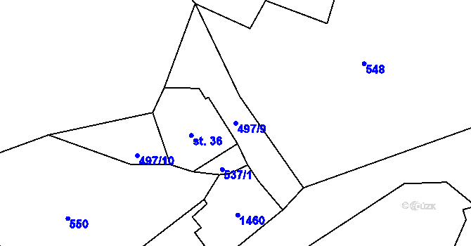 Parcela st. 497/9 v KÚ Travná u Javorníka, Katastrální mapa
