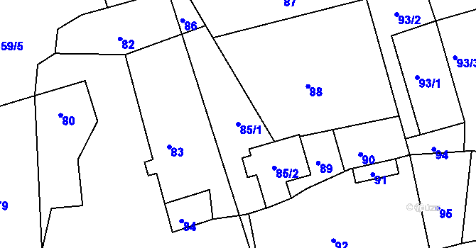 Parcela st. 85/1 v KÚ Javorník-ves, Katastrální mapa