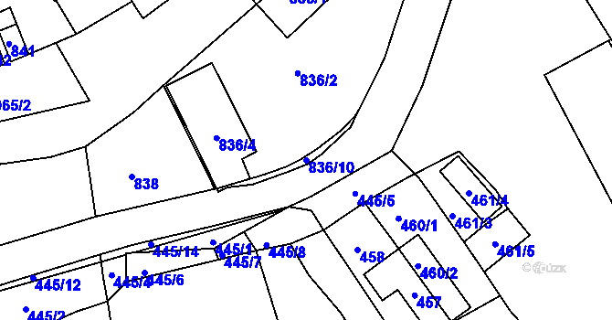 Parcela st. 836/10 v KÚ Javorník-ves, Katastrální mapa