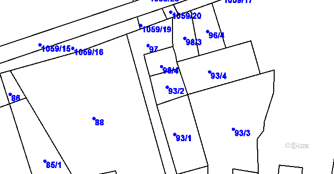 Parcela st. 93/2 v KÚ Javorník-ves, Katastrální mapa