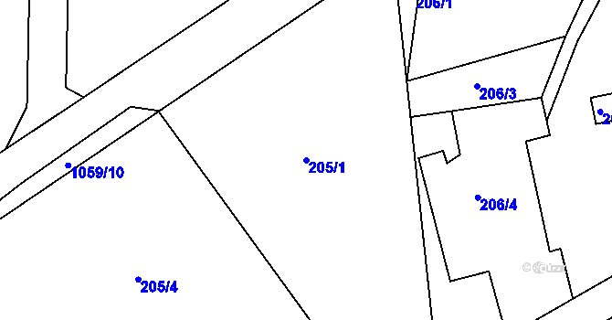 Parcela st. 205/1 v KÚ Javorník-ves, Katastrální mapa