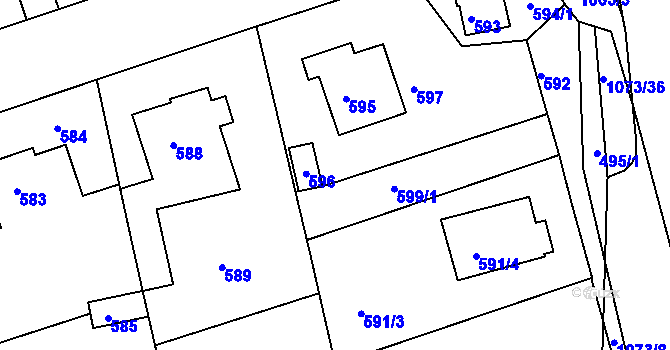 Parcela st. 599/3 v KÚ Javorník-ves, Katastrální mapa