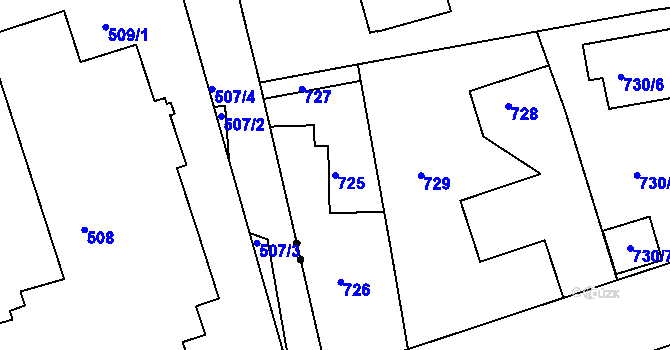 Parcela st. 725 v KÚ Javorník-ves, Katastrální mapa