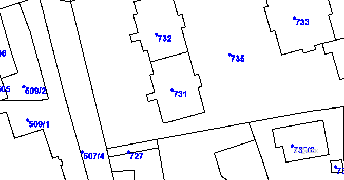 Parcela st. 731 v KÚ Javorník-ves, Katastrální mapa