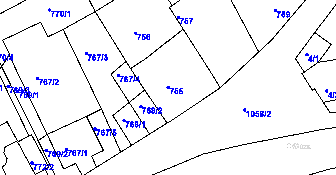 Parcela st. 755 v KÚ Javorník-ves, Katastrální mapa