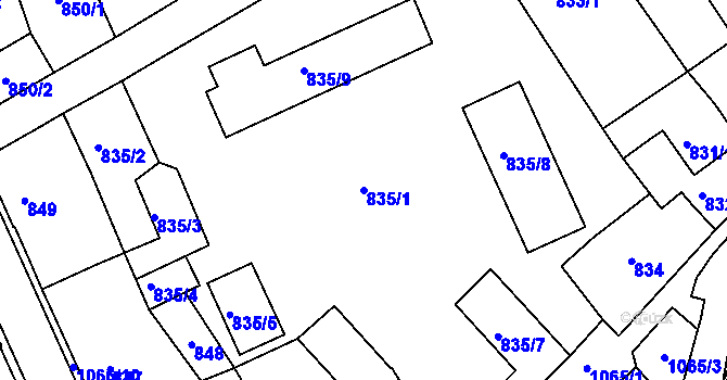 Parcela st. 835/1 v KÚ Javorník-ves, Katastrální mapa