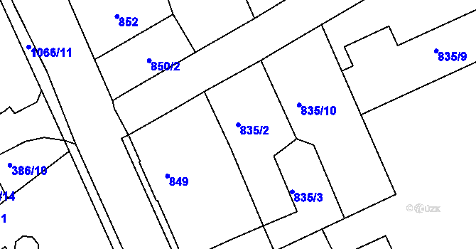 Parcela st. 835/2 v KÚ Javorník-ves, Katastrální mapa