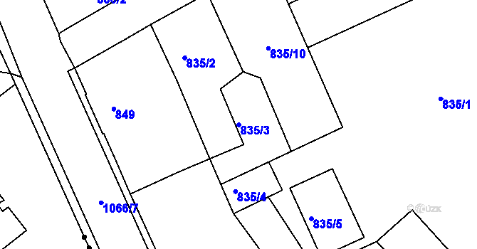 Parcela st. 835/3 v KÚ Javorník-ves, Katastrální mapa