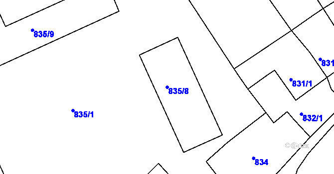 Parcela st. 835/8 v KÚ Javorník-ves, Katastrální mapa