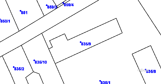 Parcela st. 835/9 v KÚ Javorník-ves, Katastrální mapa