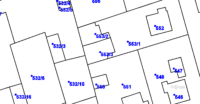 Parcela st. 553/3 v KÚ Javorník-ves, Katastrální mapa