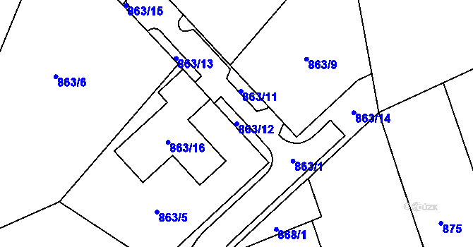 Parcela st. 863/12 v KÚ Javorník-ves, Katastrální mapa