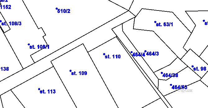 Parcela st. 110 v KÚ Javůrek, Katastrální mapa