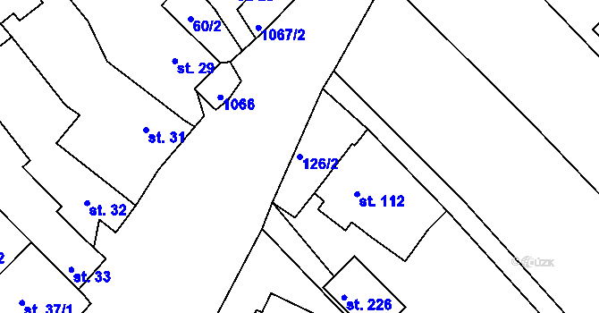 Parcela st. 126/2 v KÚ Javůrek, Katastrální mapa