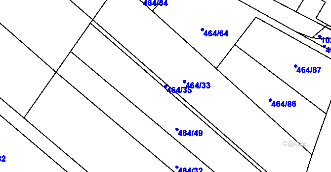Parcela st. 464/35 v KÚ Javůrek, Katastrální mapa