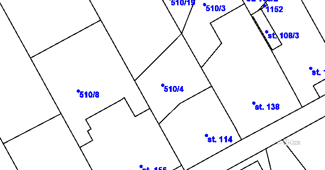 Parcela st. 510/4 v KÚ Javůrek, Katastrální mapa