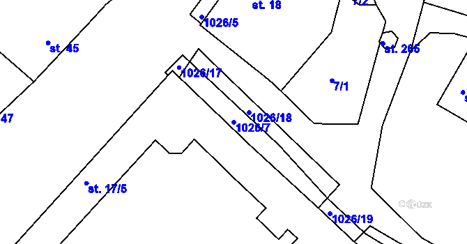 Parcela st. 1026/7 v KÚ Javůrek, Katastrální mapa