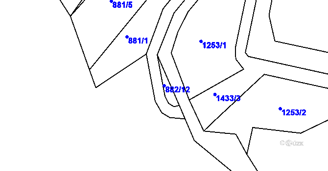 Parcela st. 882/12 v KÚ Javůrek, Katastrální mapa