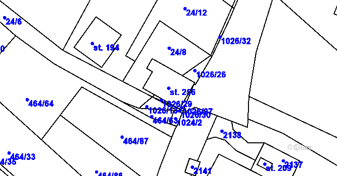 Parcela st. 256 v KÚ Javůrek, Katastrální mapa
