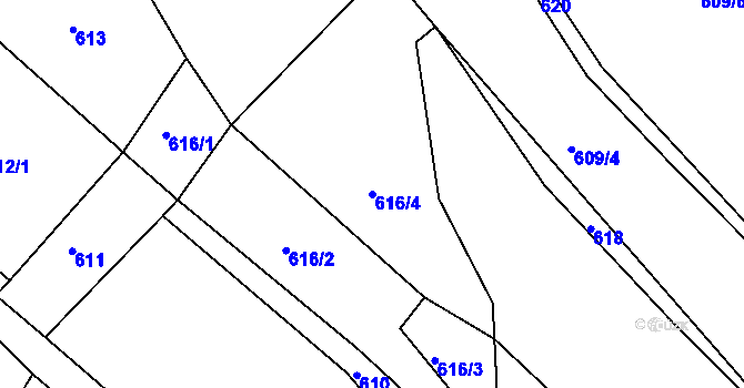 Parcela st. 616/4 v KÚ Javůrek, Katastrální mapa
