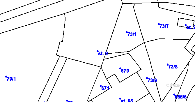 Parcela st. 9 v KÚ Bělá u Jedlé, Katastrální mapa