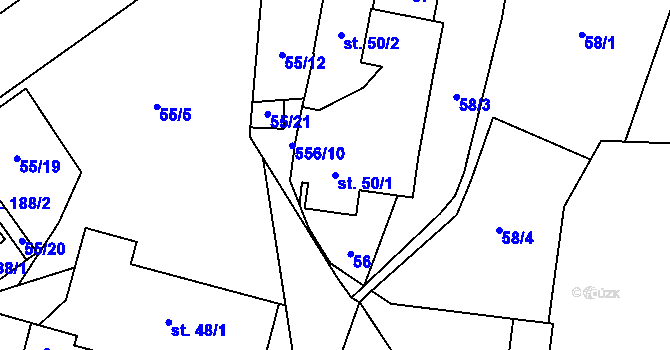 Parcela st. 50/1 v KÚ Bělá u Jedlé, Katastrální mapa