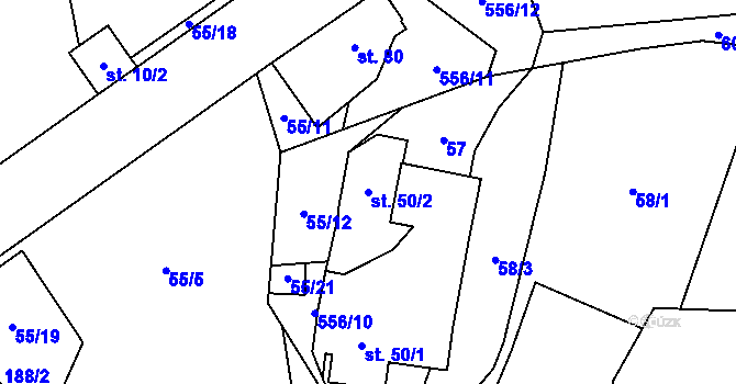Parcela st. 50/2 v KÚ Bělá u Jedlé, Katastrální mapa