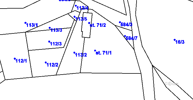 Parcela st. 71 v KÚ Bělá u Jedlé, Katastrální mapa