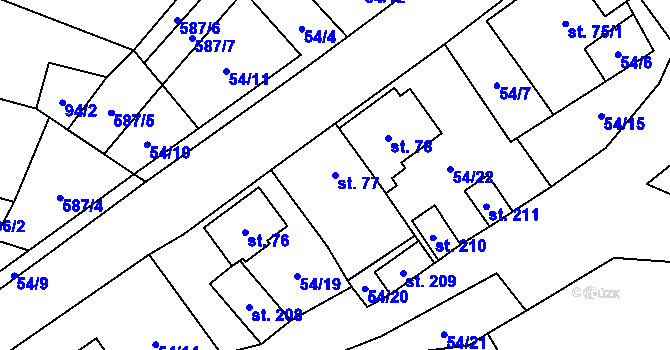 Parcela st. 77 v KÚ Bělá u Jedlé, Katastrální mapa
