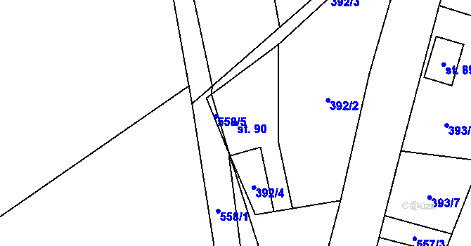 Parcela st. 90 v KÚ Bělá u Jedlé, Katastrální mapa