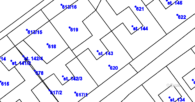 Parcela st. 143 v KÚ Bělá u Jedlé, Katastrální mapa
