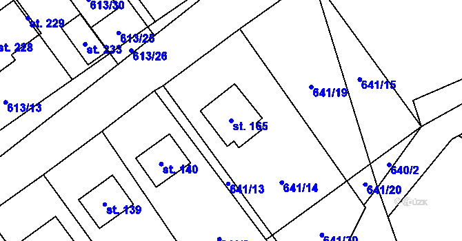 Parcela st. 165 v KÚ Bělá u Jedlé, Katastrální mapa