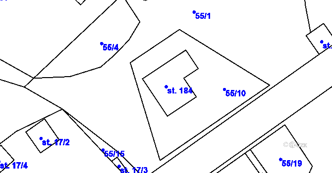 Parcela st. 184 v KÚ Bělá u Jedlé, Katastrální mapa