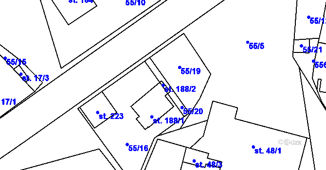 Parcela st. 188/2 v KÚ Bělá u Jedlé, Katastrální mapa