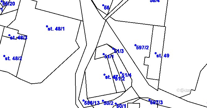 Parcela st. 51/1 v KÚ Bělá u Jedlé, Katastrální mapa