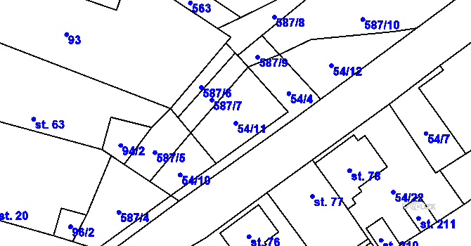 Parcela st. 54/11 v KÚ Bělá u Jedlé, Katastrální mapa