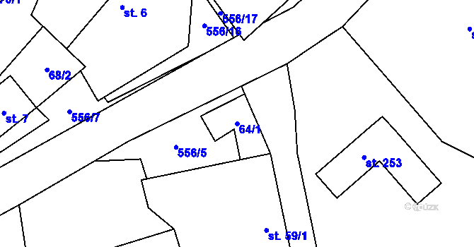 Parcela st. 64/1 v KÚ Bělá u Jedlé, Katastrální mapa