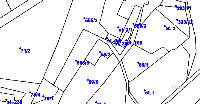 Parcela st. 69/2 v KÚ Bělá u Jedlé, Katastrální mapa
