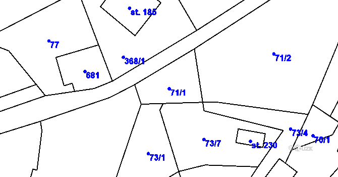 Parcela st. 71/1 v KÚ Bělá u Jedlé, Katastrální mapa
