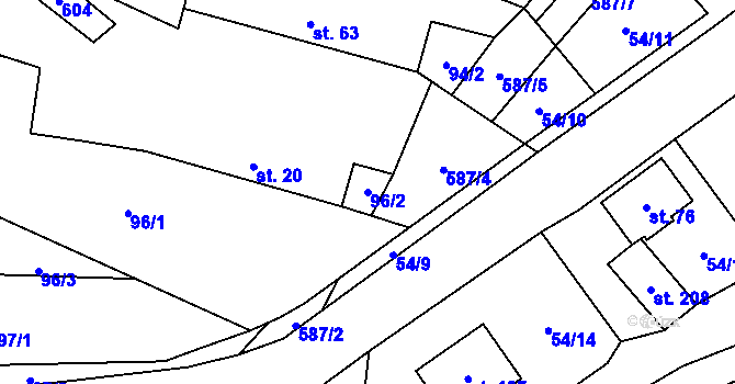 Parcela st. 96/2 v KÚ Bělá u Jedlé, Katastrální mapa