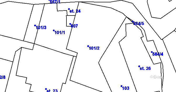 Parcela st. 101/2 v KÚ Bělá u Jedlé, Katastrální mapa