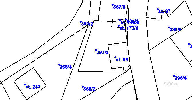 Parcela st. 393/2 v KÚ Bělá u Jedlé, Katastrální mapa