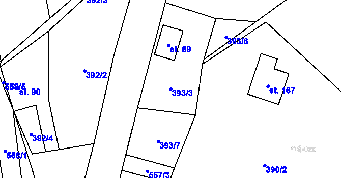 Parcela st. 393/3 v KÚ Bělá u Jedlé, Katastrální mapa