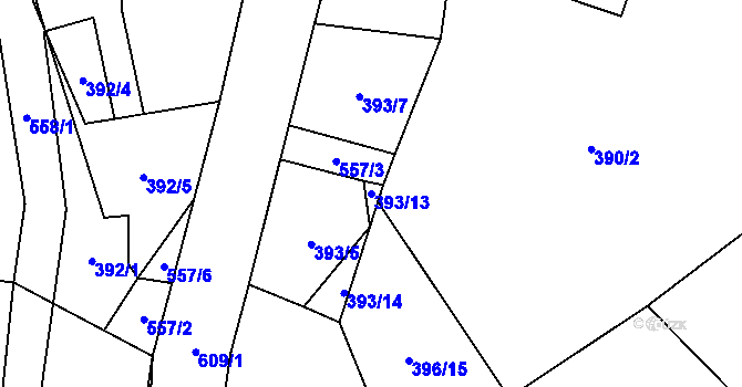 Parcela st. 393/13 v KÚ Bělá u Jedlé, Katastrální mapa