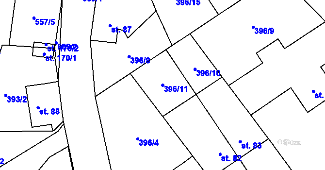 Parcela st. 396/11 v KÚ Bělá u Jedlé, Katastrální mapa
