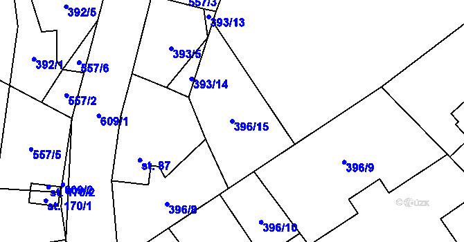 Parcela st. 396/15 v KÚ Bělá u Jedlé, Katastrální mapa