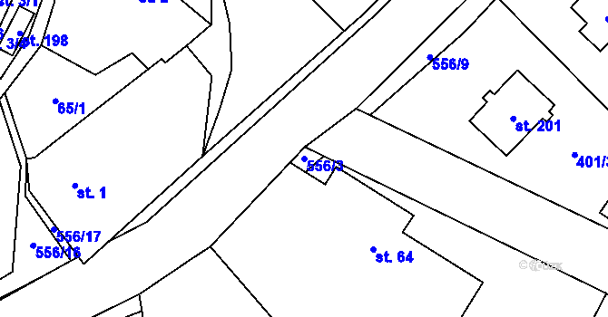 Parcela st. 556/3 v KÚ Bělá u Jedlé, Katastrální mapa