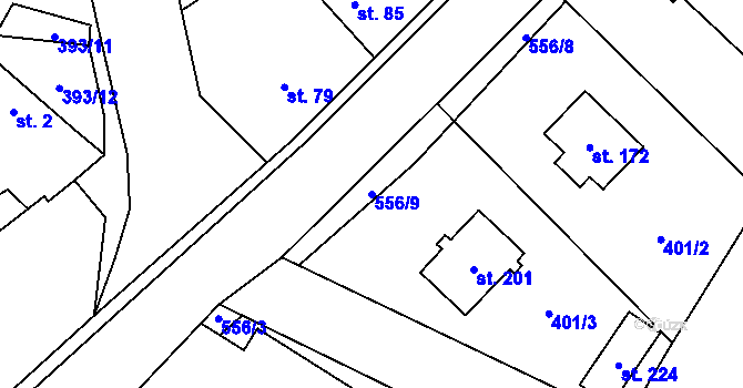Parcela st. 556/9 v KÚ Bělá u Jedlé, Katastrální mapa